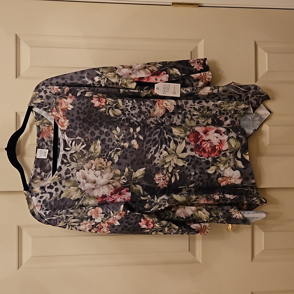 Time and Tru Black Floral Top